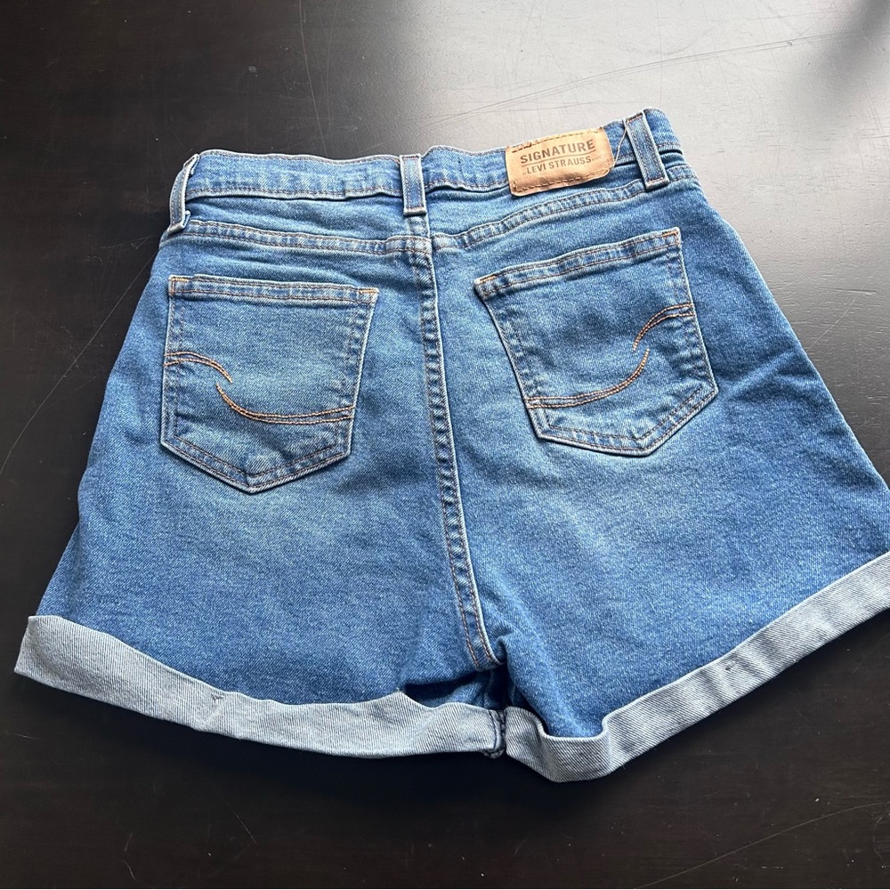 Levis Signature Mom Jean Shorts Blue Denim Womens 24 Size 0 High Rise Like New